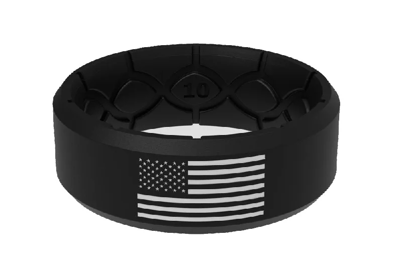 diamond solitaire rings for women-American Flag Silicone Ring - Black and White