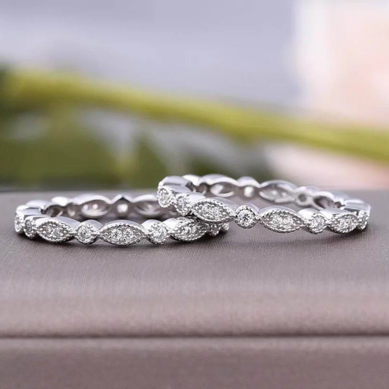 vintage engagement rings-Full Eternity Art Deco Stacking Wedding Band Set