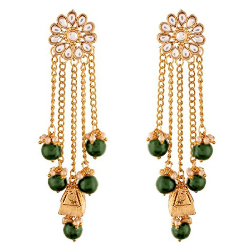 diamond drop earrings for women-Etnico 18K Gold Plated Traditional Kundan & Pearl Studded Earring Set for Women/Girls (E2606G)