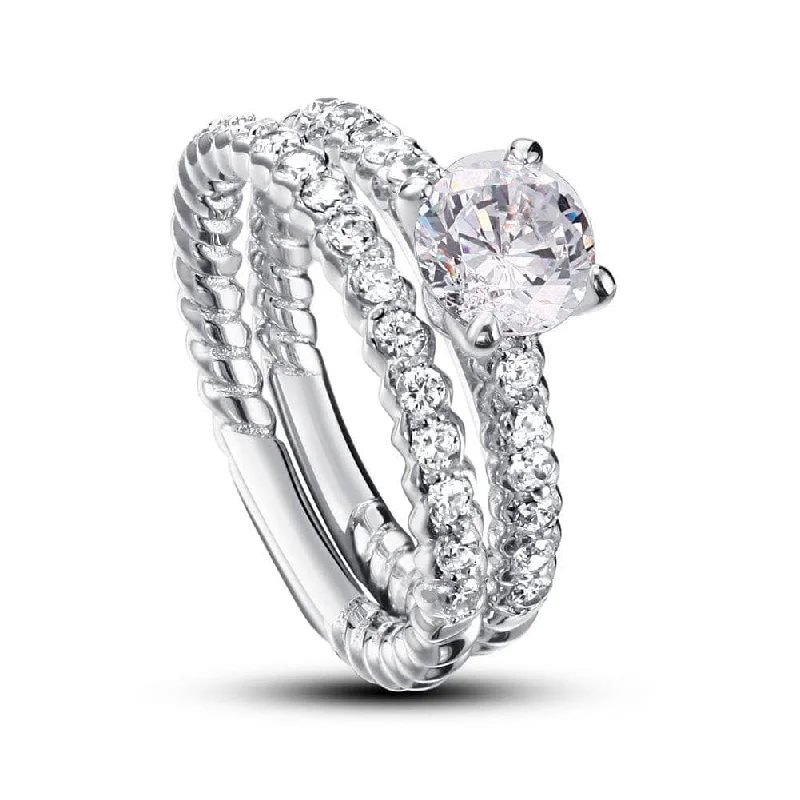 luxury solitaire engagement rings-Created Diamond 2-Pcs Wedding Engagement Ring Set