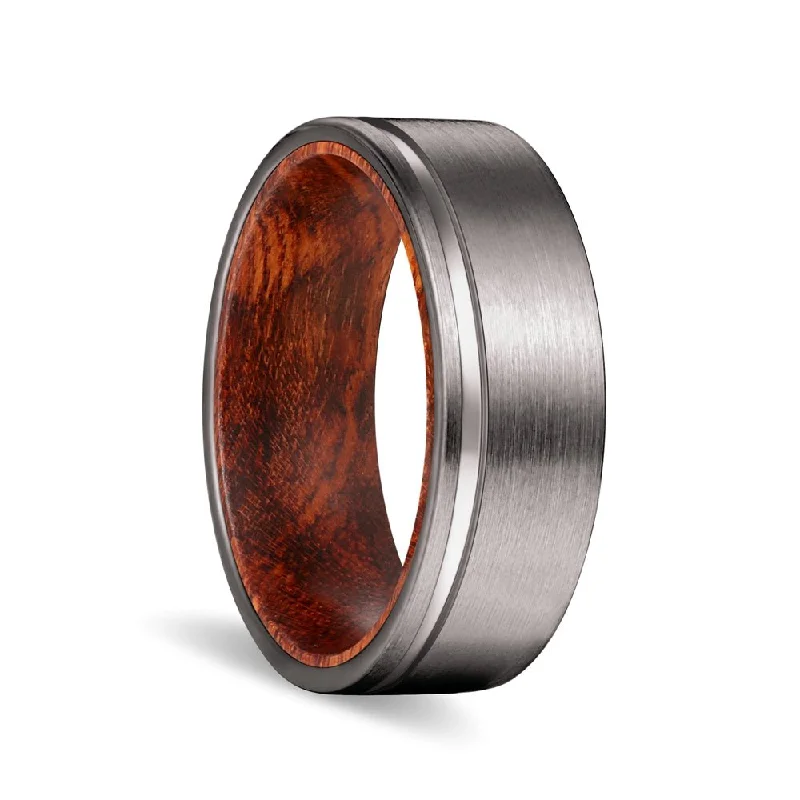 statement rings for women-BASHE | Snake Wood, Gunmetal Tungsten Offset Groove