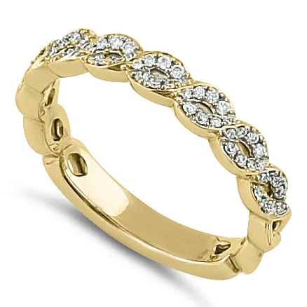 oval engagement rings-Solid 14K Yellow Gold Elegant Twist  0.10 ct. Diamond Band