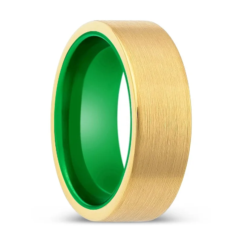 anniversary diamond rings for women-WELLSPRING | Green Ring, Gold Tungsten Ring, Brushed, Flat