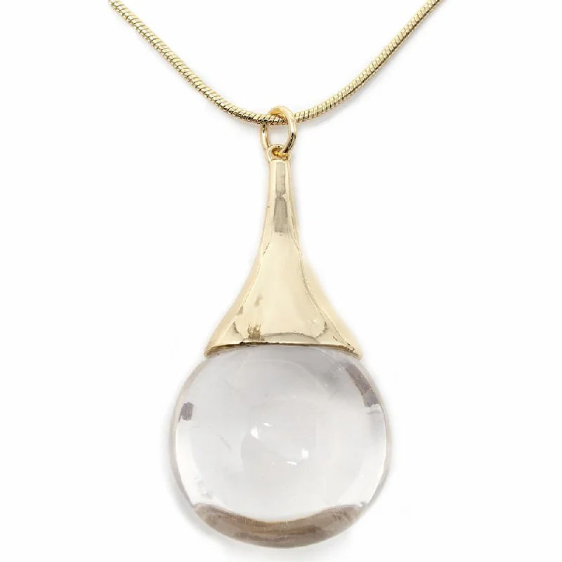 multi-strand necklaces for women-Snake Chain Long Necklace Glass Teardrop Pendant Gold Toned