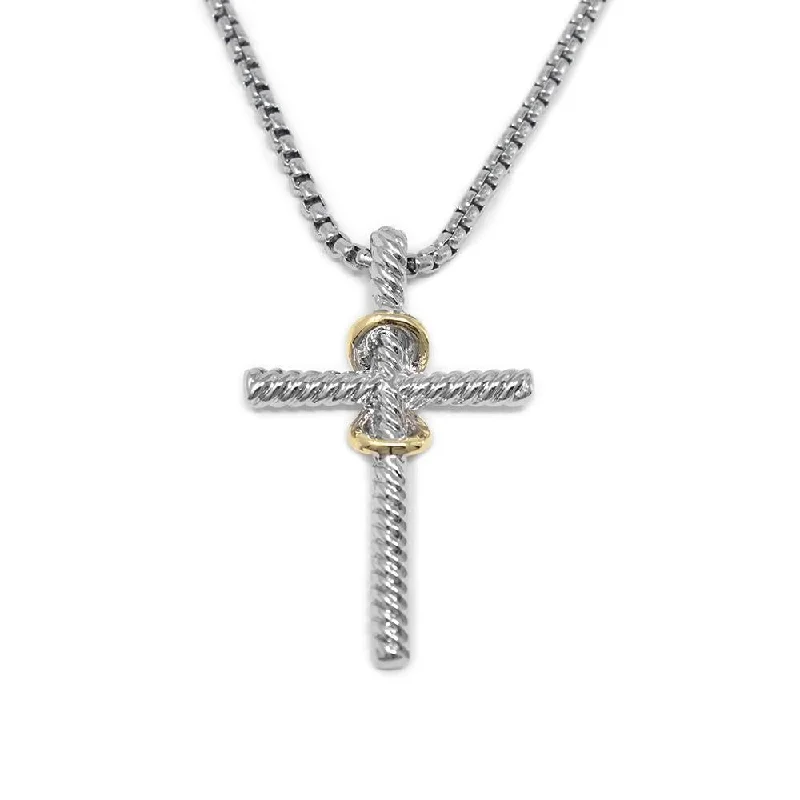 diamond solitaire necklaces for women-Cross Pendant Necklace Two Tone