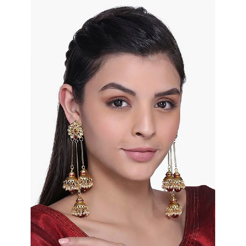 multi-layer earrings for women-Etnico Gold Plated Pearl Jhumki Earrings for Women (E2607R)