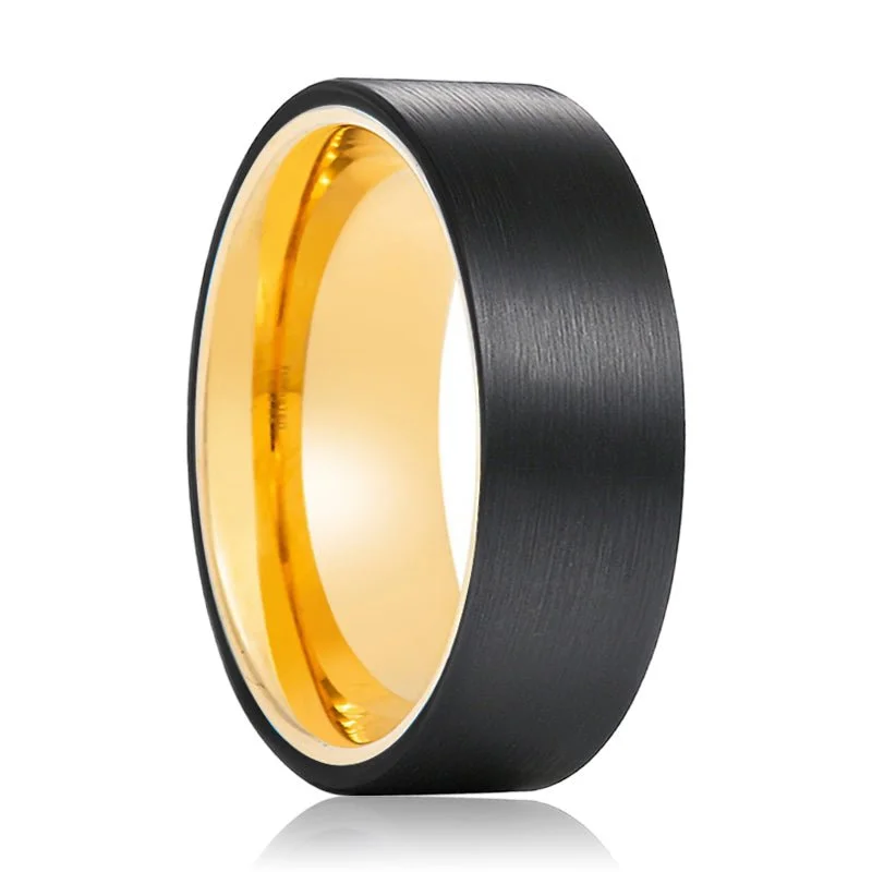 large rings for women-CLEO | Gold Tungsten Ring Black Brushed Flat