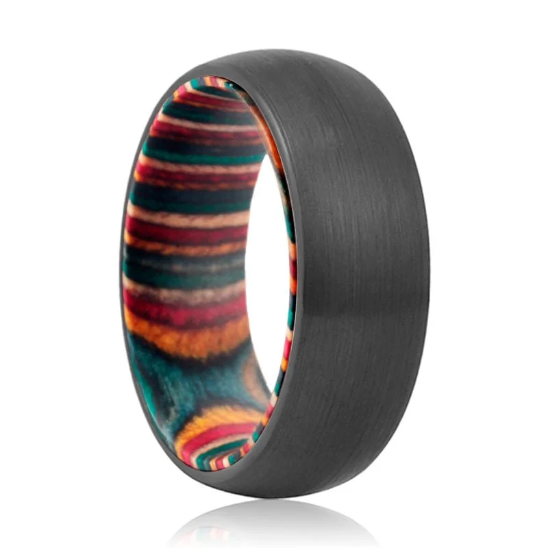 affordable rings for women-ESME | Multi Color Box Wood Ring Black Domed