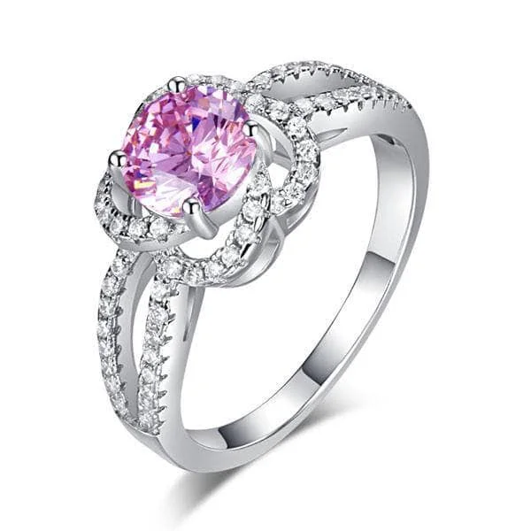 antique engagement rings-Created Diamond Floral Engagement Ring 1 Ct Fancy Pink