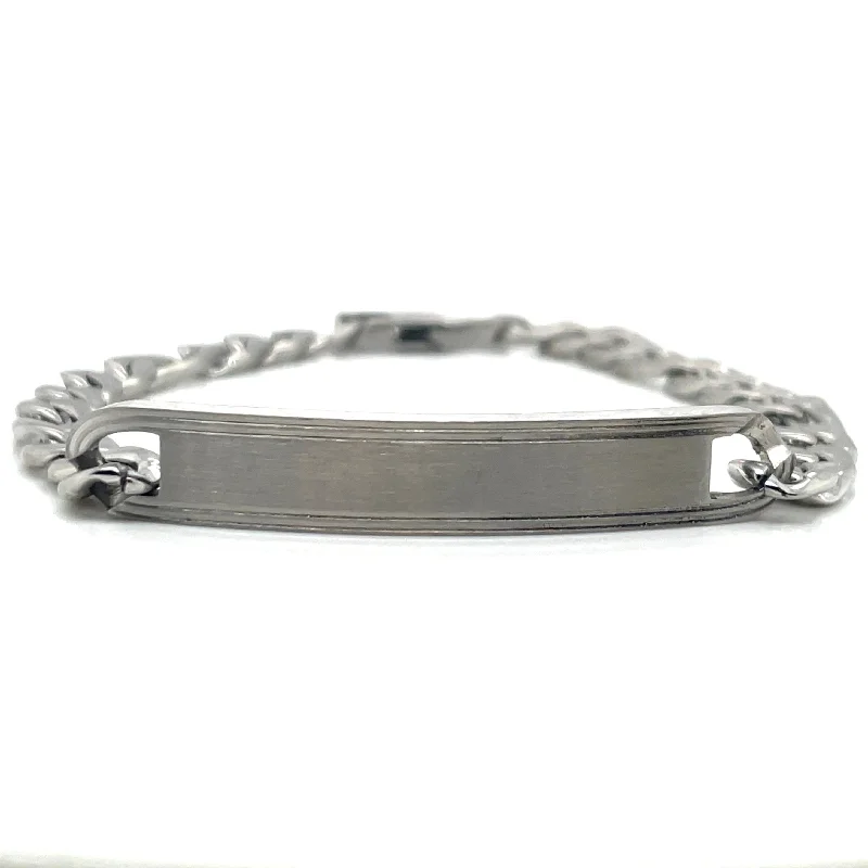 stretchable bangles for women-Gents Stainless Steel 3 to 1 Figaro ID Bracelet