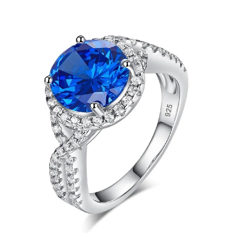 affordable engagement rings for women-Created Diamond 3 Carat Blue Stone Engagement Luxury Ring