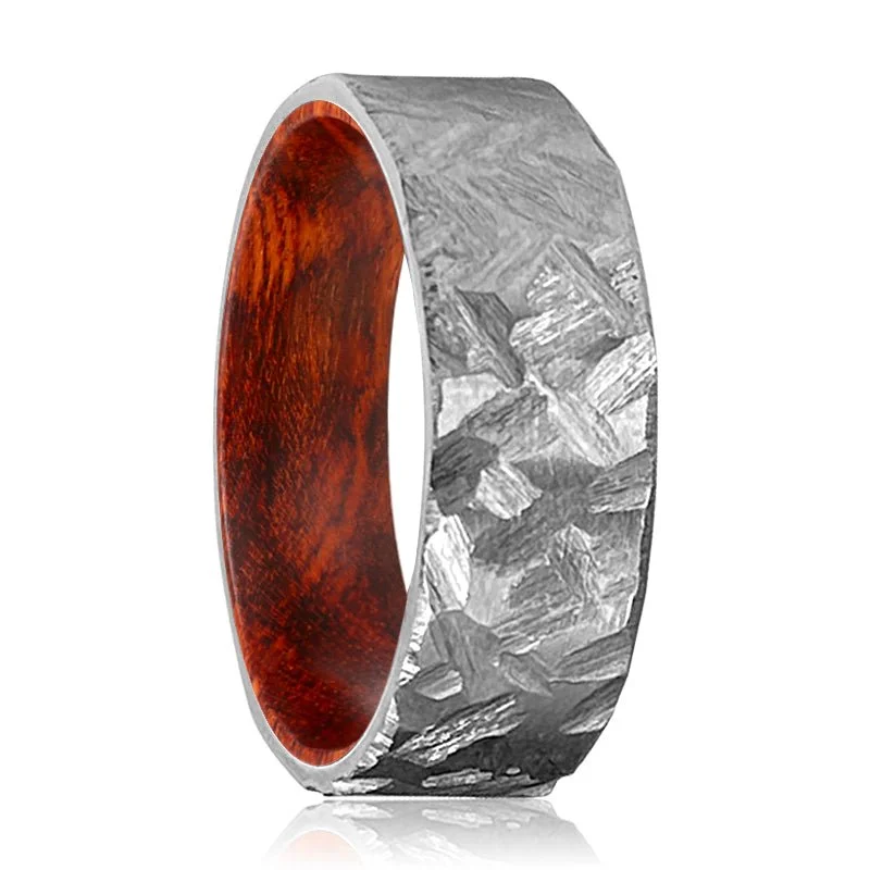 gemstone rings for women-CRAWLEY | Snake Wood, Silver Titanium Ring, Hammered, Flat