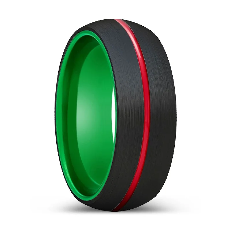 diamond solitaire rings for women-PEACOCK | Green Ring, Black Tungsten Ring, Red Groove, Domed