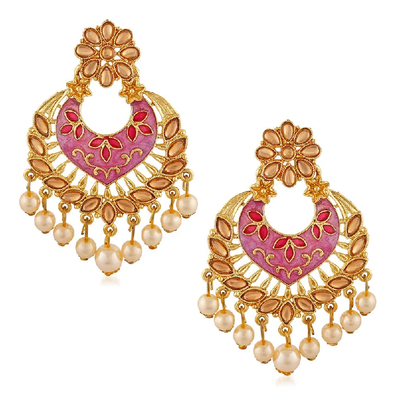 gemstone drop earrings for women-Mahi Traditional Dangler Earrings with Artifical Pearl Meenakariwork for Women (ER1109750GPin)