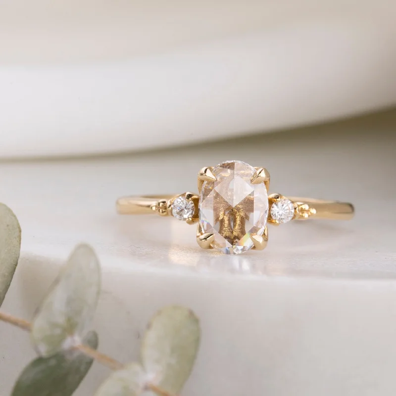 cushion cut diamond engagement rings-Estel Ring, 0.58ct Oval Rose Cut Diamond, 14K Yellow Gold (One of a kind)