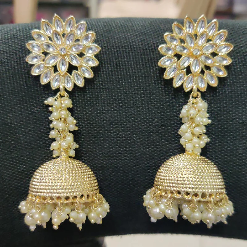 multi-layer earrings for women-Shreeji Gold Plated Kundan Stone Jhumki Earrings