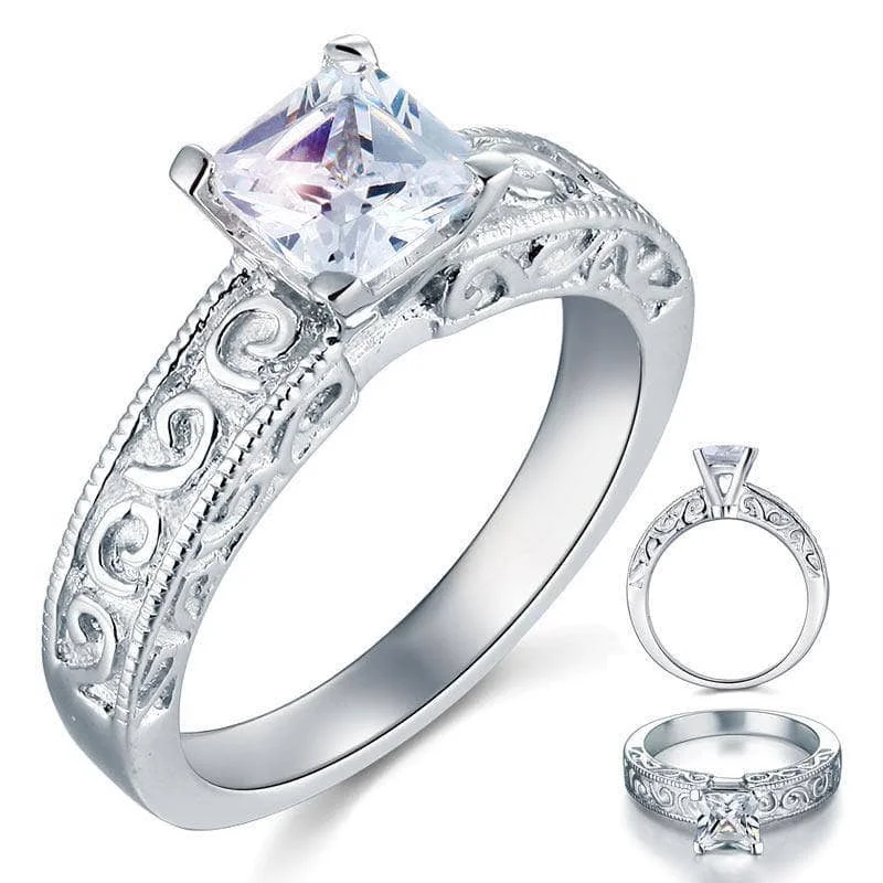 luxury engagement rings for brides-Vintage Style 1 Carat Created Diamond Wedding Engagement Ring