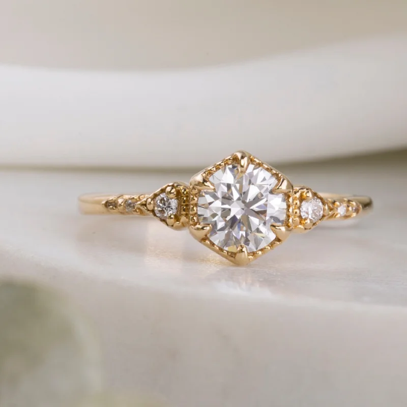 halo diamond engagement rings-Agatha Ring, IGI Certified 0.8ct Lab Diamond, 14k Yellow Gold (One of a kind)