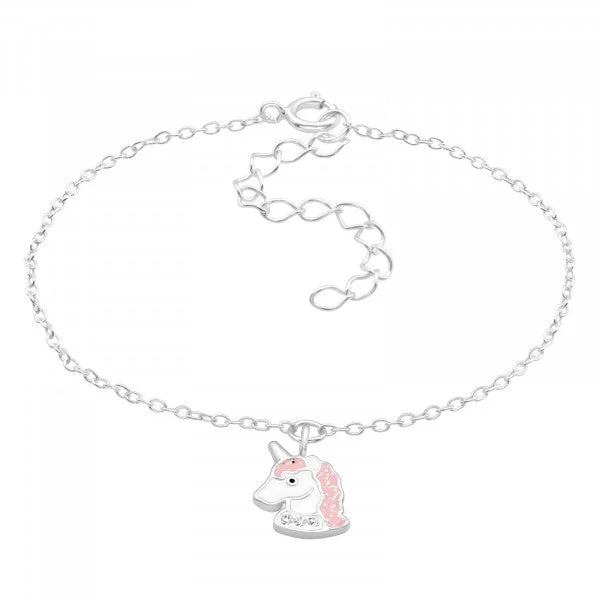 gemstone bangle sets for women-Sterling Silver Unicorn Bracelet With Crystal