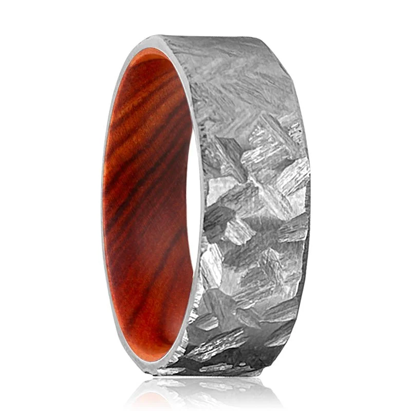 statement gemstone rings for women-ARTFUL | Iron Wood, Silver Titanium Ring, Hammered, Flat