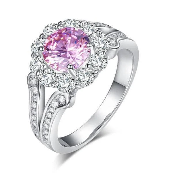 princess cut engagement rings with diamonds-Created Diamond Art Deco Vintage style Engagement Ring 1.25 Ct Fancy Pink