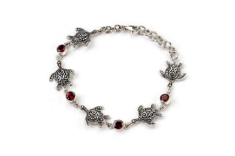 anniversary bangle sets for women-Sea Turtle Strand Bracelet- Garnet