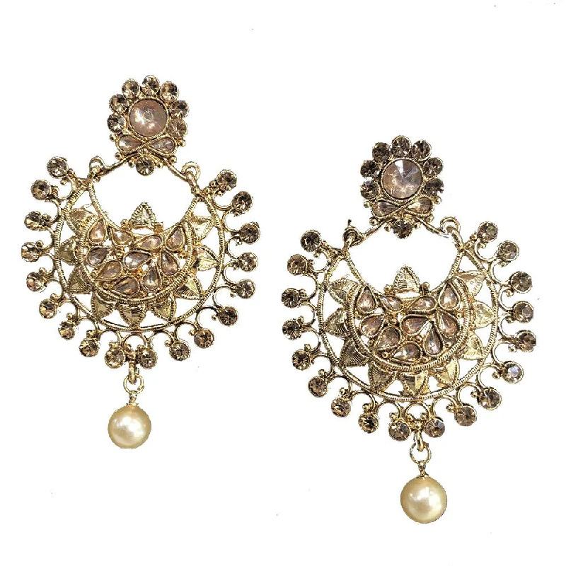 stylish earrings for women-Shreeji Brown Austrian Stone Gold Plated Dangler Earrings - SE_733