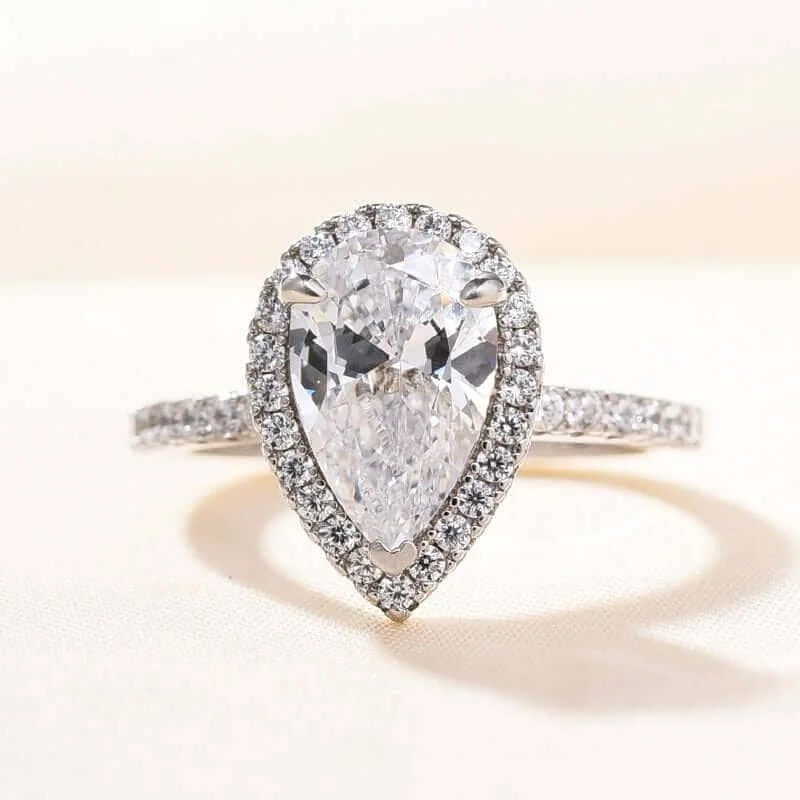 unique engagement rings-2.2ct Simulated Diamond Pear Cut Halo Engagement Ring