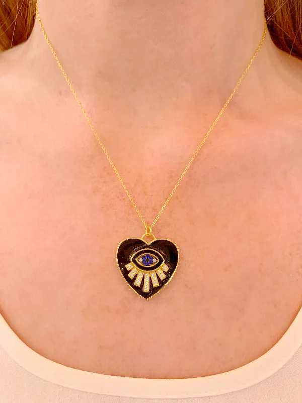 gemstone necklaces for women-Black Guardian Eye Heart Necklace