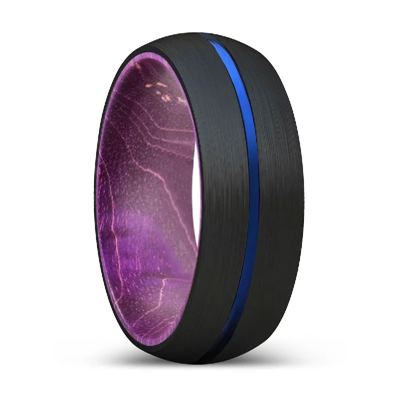 engagement rings with sapphire-ALBIS | Purple Wood, Black Tungsten Ring, Blue Groove, Domed