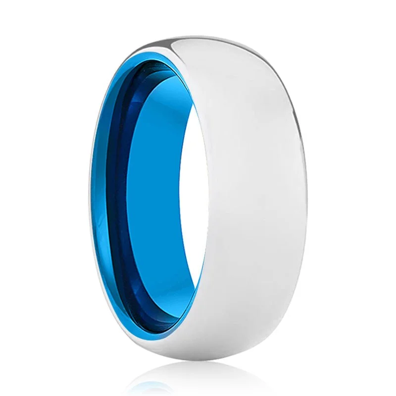 sapphire rings for women-DELTA | Blue Tungsten Ring, Silver Tungsten Ring, Shiny, Domed