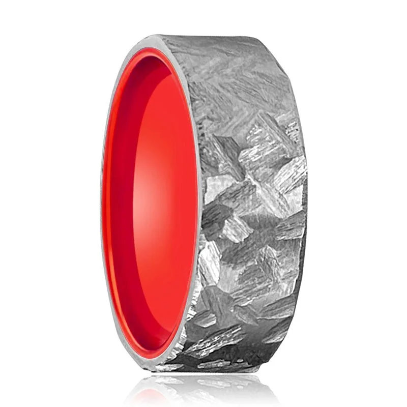 gold rings with diamonds-AUTUMN | Red Ring, Silver Titanium Ring, Hammered, Flat