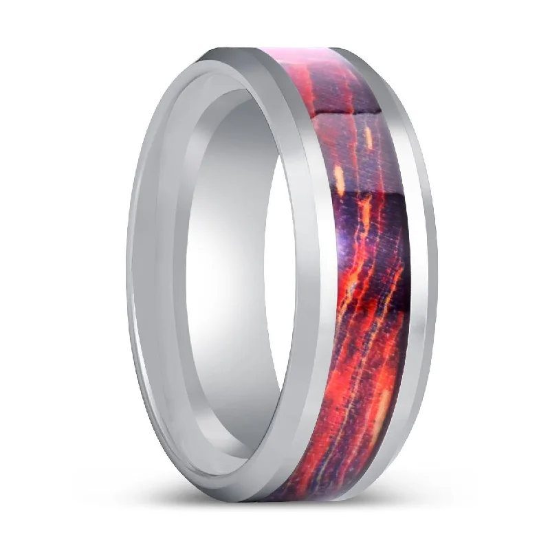 wedding rings for brides-STARLIGHTIA | Silver Tungsten Ring, Galaxy Wood Inlay Ring, Silver Edges