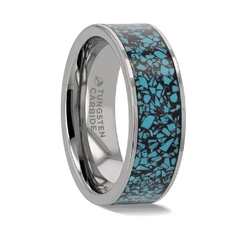 romantic promise rings for women-Crushed Turquoise Ring - Tungsten