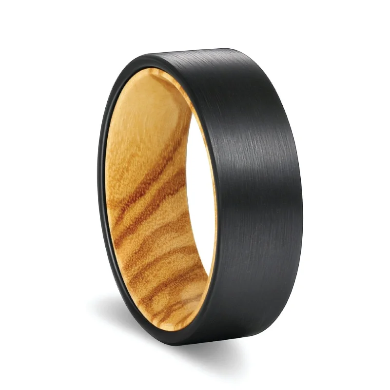 sapphire rings for women-RISING | Olive Wood, Black Flat Brushed Tungsten