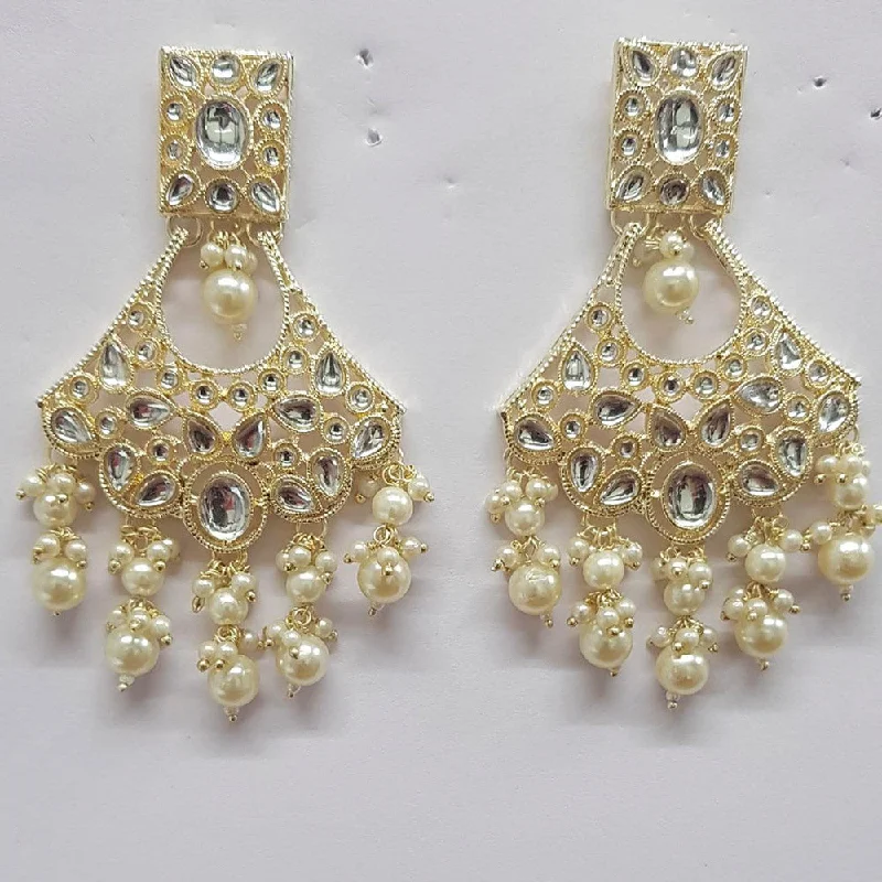 stylish earrings for women-Shreeji Kundan Stone Gold Plated Dangler Earrings - ShreejiEar37