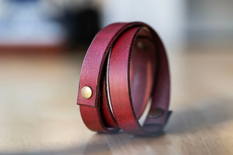 romantic charm bangles for women-Leather Wrap Bracelet - Red Bordeaux Leather + Antique Brass Rivets | Handmade Jewelry | Gift For Her | Mens Bracelet