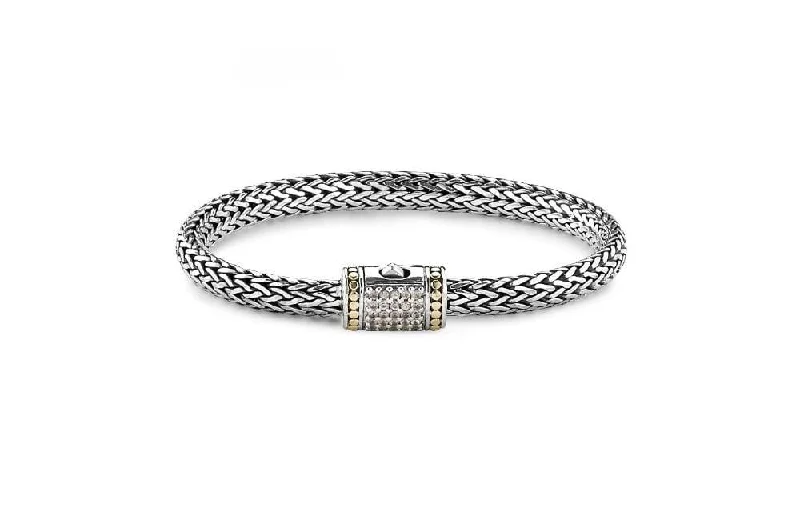 engraved bangles for women-Kuta Bracelet 6x8MM- White Sapphire