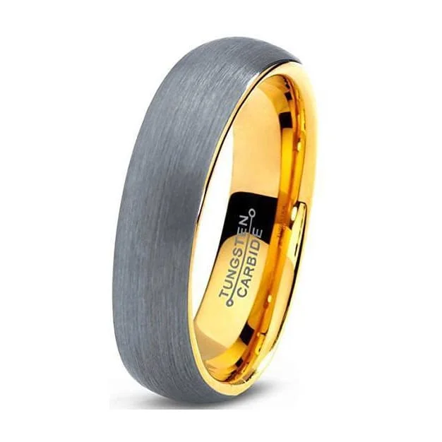 vintage diamond rings for women-18K Yellow Gold Plated Domed Brushed Tungsten Carbide Wedding Ring - 6mm