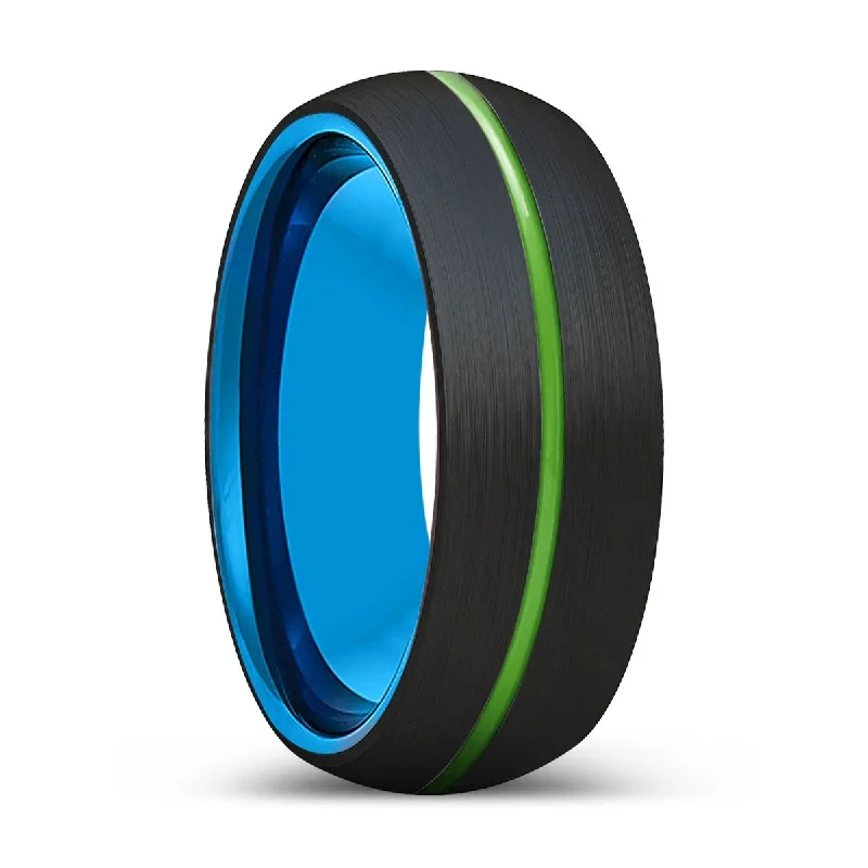 elegant silver rings for women-WELLINGTON | Blue Tungsten Ring, Black Tungsten Ring, Green Groove, Domed