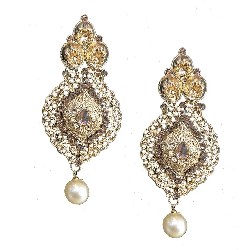 luxurious chandelier earrings for women-Shreeji Brown Austrian Stone Gold Plated Dangler Earrings - SE_494