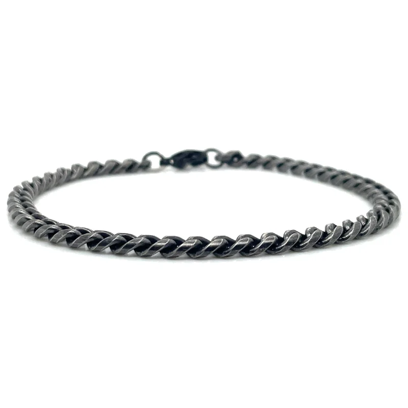 oversized bangles for women-Gents Stainless Steel Black Curb Bracelet