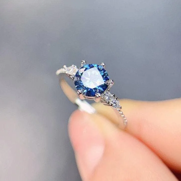 beautiful engagement rings for women-1.0 Ct VVS1 Blue Diamond Classic Engagement Ring