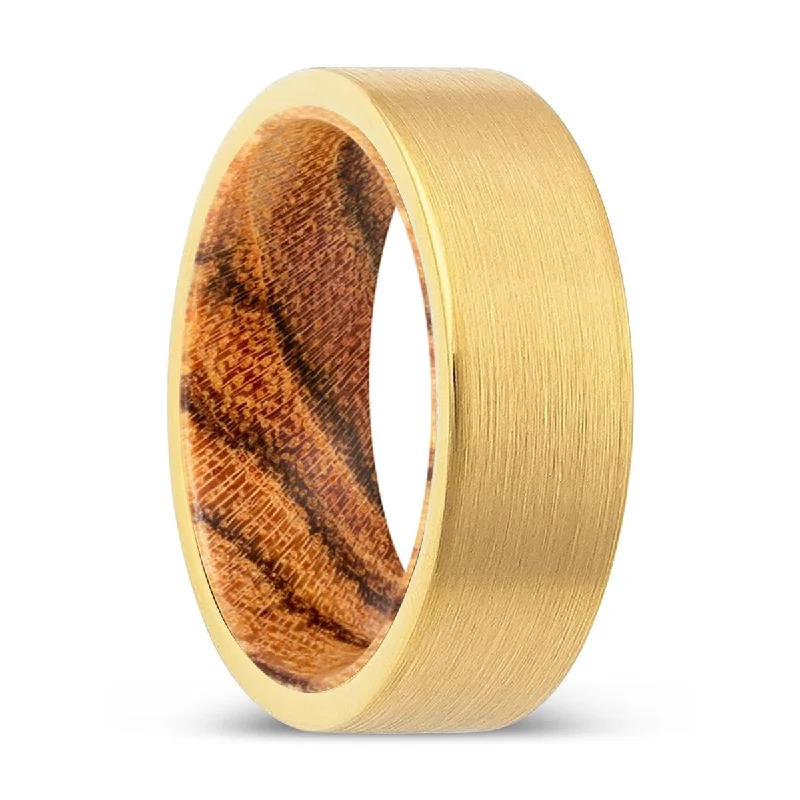 colorful rings for women-NORTHWICH | Bocote Wood, Gold Tungsten Ring, Brushed, Flat