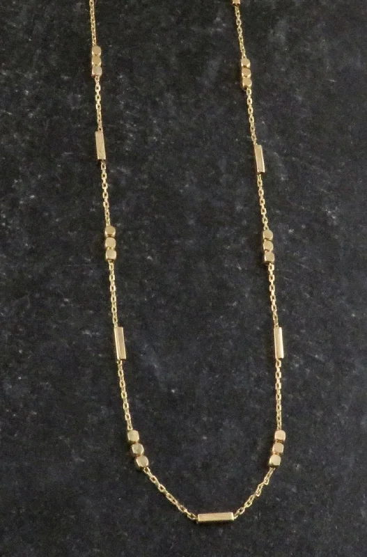 delicate chain necklaces for women-Solid Gold Alternating Beads Chain Necklace