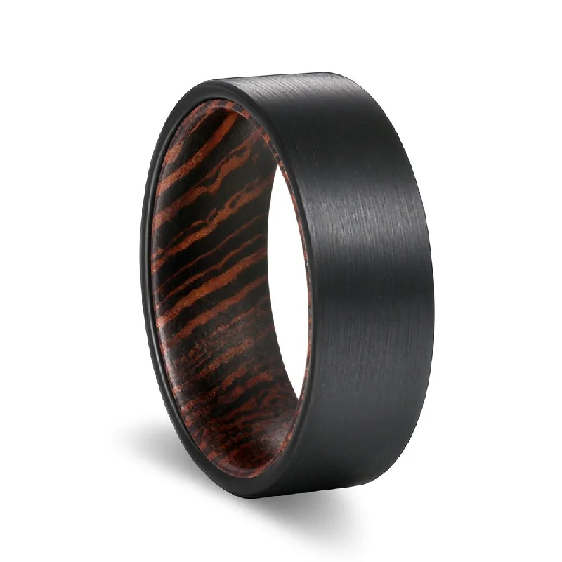 anniversary rings for women-SPEAR | Wenge Wood, Black Flat Brushed Tungsten