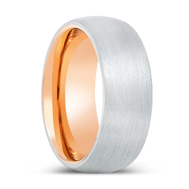 gold-plated rings for women-ARCHBISHOP | Rose Gold Ring, White Tungsten Ring, Brushed, Domed