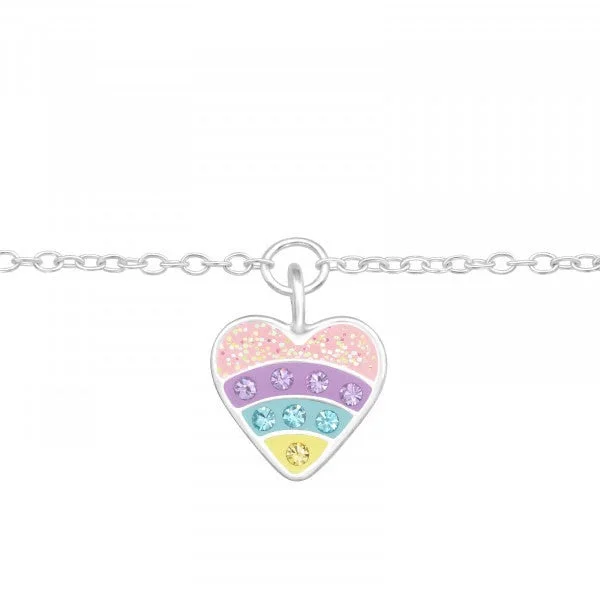 charm bracelet bangles for women-Childrens Sterling Silver Multi Coloured Heart Bracelet