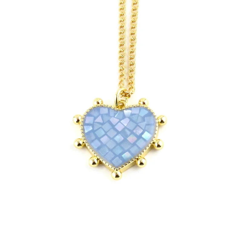 wedding pendant necklaces for women-Mosaic Pearl Heart Necklace - Blue