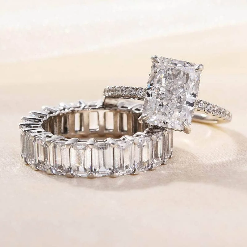 high-quality engagement rings-Simulated Diamond Radiant Cut & Emerald Cut Ring Set